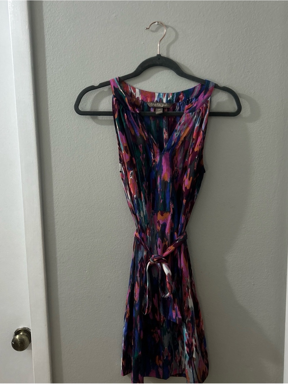 Charlie Jade V-neck Sleeveless Ladies Belted indie Print Dress Size Small